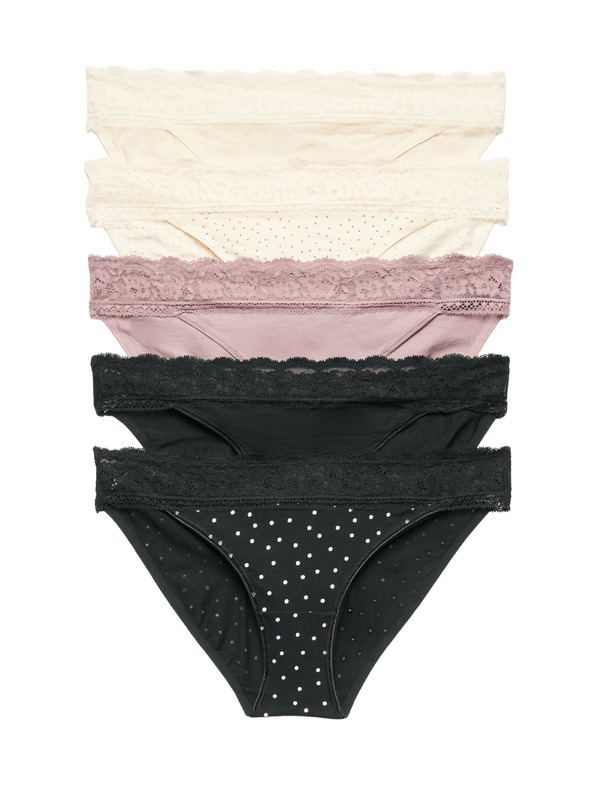 Marks & Spencer Csipkés bikini alsónadrág pamut keverékből nyomattal, 5 db Marks & Spencer barna