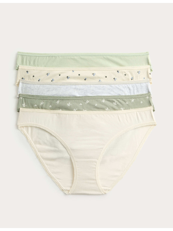 Marks & Spencer Csipkés bikini alsónemű Lycra™ pamutból, mintával, 5 db Marks & Spencer zöld