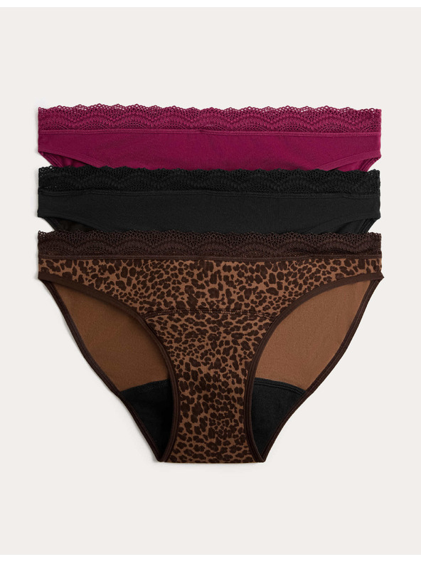 Marks & Spencer Menstruációs bikini alsónadrág magas pamuttartalommal, 3 db csomagban Marks & Spencer barna