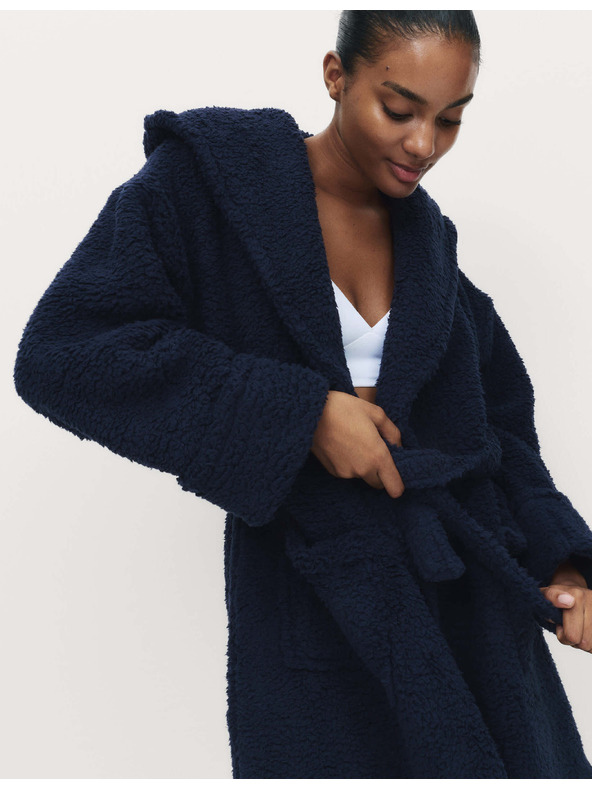Marks & Spencer Szőrös műszőrme fürdőköpeny kapucnival Marks & Spencer tengerészkék