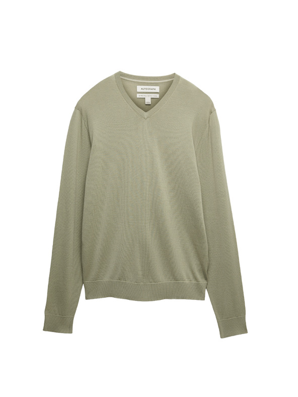 Marks & Spencer Pulóver V-nyakkivágással tiszta rendkívül finom merinó gyapjúból Marks & Spencer zöld