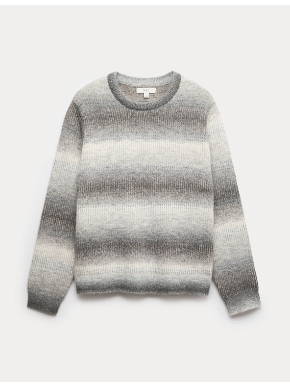 Marks & Spencer Csíkos ombré pulóver kerek nyakkivágással és gyapjúval Marks & Spencer szürke