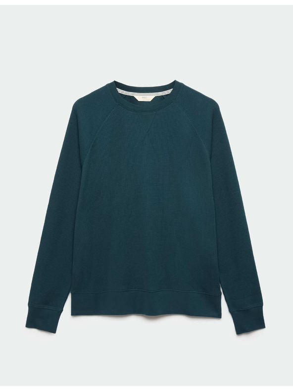 Marks & Spencer Otthoni pulóver tiszta pamutból gofri textúrával Marks & Spencer kék