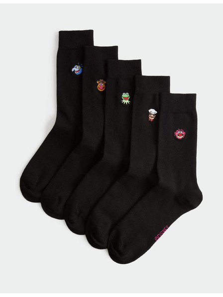 Marks & Spencer Muppets™ motívumos zokni magas pamutaránysal, 5 pár csomagolásban Marks & Spencer fekete
