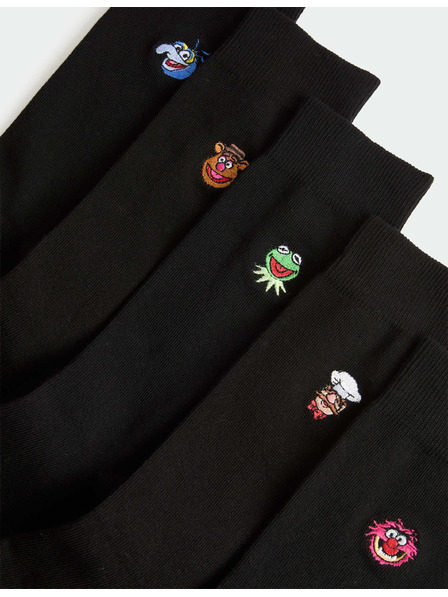 Marks & Spencer Muppets™ motívumos zokni magas pamutaránysal, 5 pár csomagolásban Marks & Spencer fekete