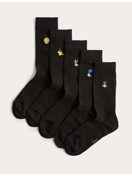 Marks & Spencer Looney Tunes™ motívumos zokni magas pamutaránysal, 5 pár csomagolásban Marks & Spencer fekete