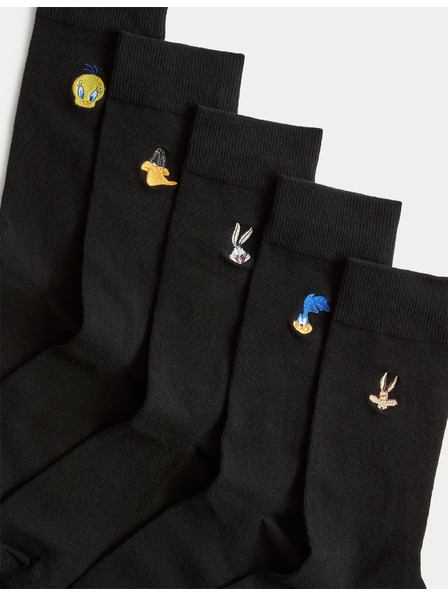 Marks & Spencer Looney Tunes™ motívumos zokni magas pamutaránysal, 5 pár csomagolásban Marks & Spencer fekete