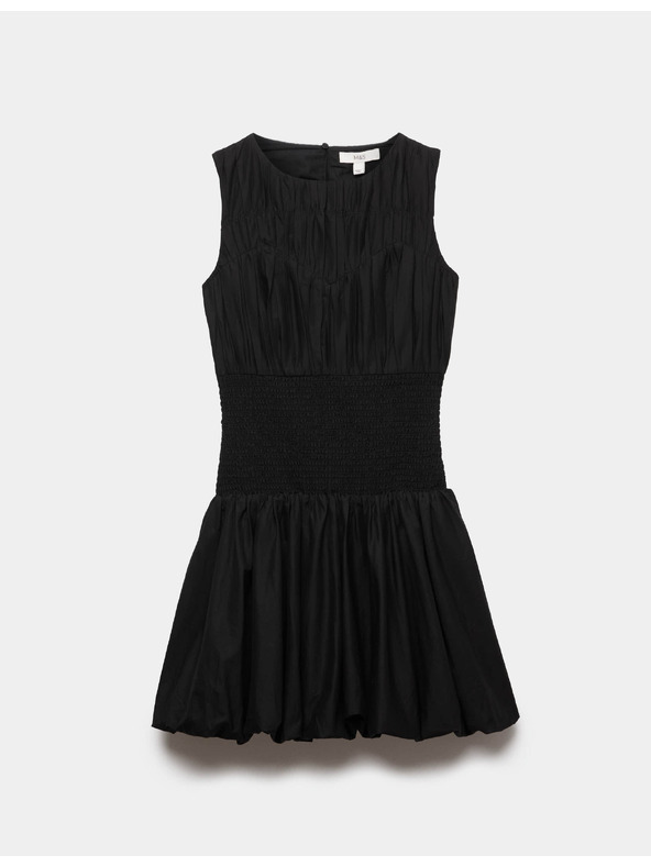 Marks & Spencer Mini ruha kerek nyakkivágással és gyűrt nyakkivágással tiszta pamutból Marks & Spencer fekete