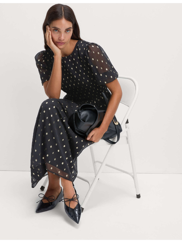 Marks & Spencer Midi ruha fémhatású pöttyös nyomattal Marks & Spencer fekete
