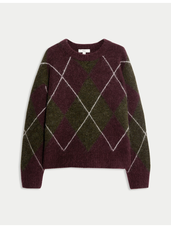 Marks & Spencer Szabadon vágott pulóver gyapjúkeverékből kerek nyakkivágással és geometrikus mintával Marks & Spencer piros