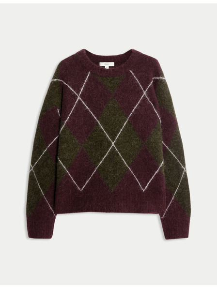 Marks & Spencer Szabadon vágott pulóver gyapjúkeverékből kerek nyakkivágással és geometrikus mintával Marks & Spencer piros
