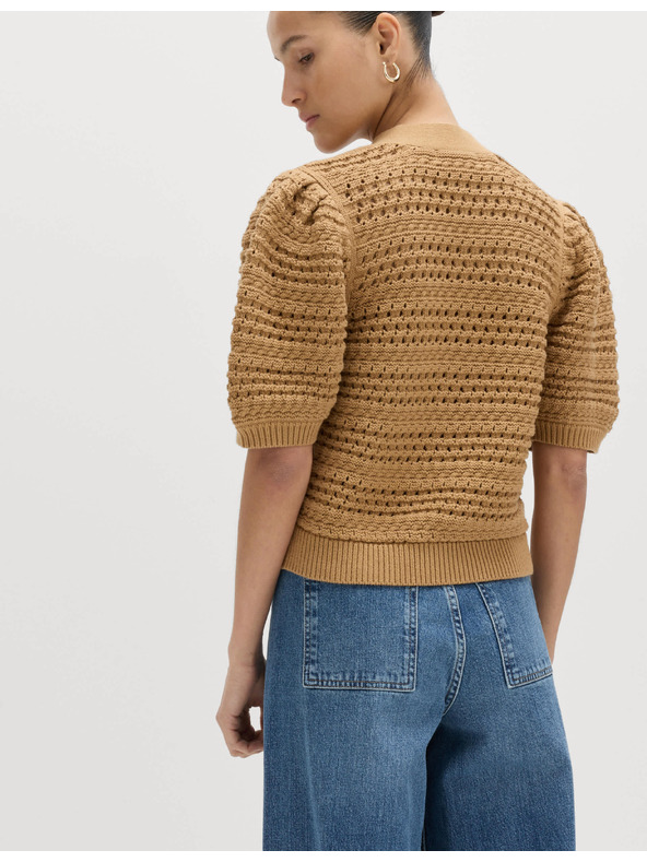 Marks & Spencer Rövidített, tiszta pamutból készült kardigan gyűrt ujjakkal Marks & Spencer barna