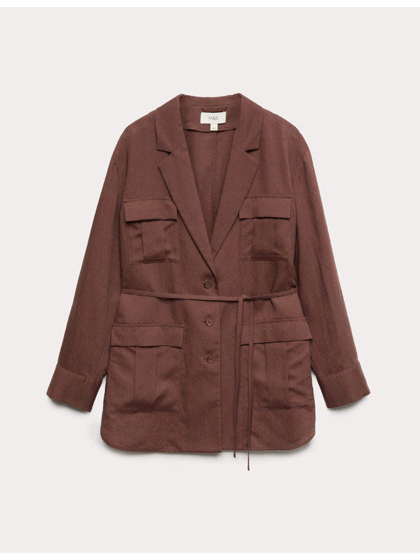 Marks & Spencer Hosszú funkcionális blazer övvel és lenvászonnal Marks & Spencer barna