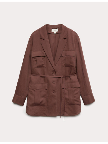 Marks & Spencer Hosszú funkcionális blazer övvel és lenvászonnal Marks & Spencer barna