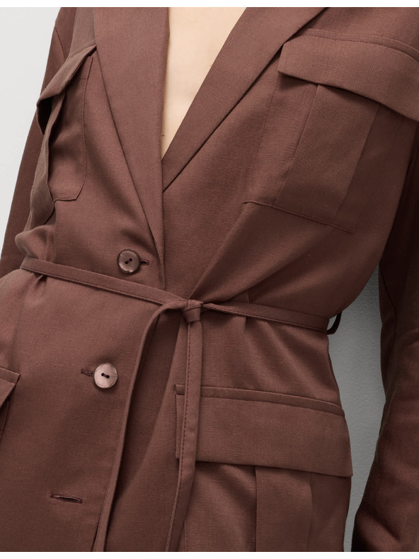 Marks & Spencer Hosszú funkcionális blazer övvel és lenvászonnal Marks & Spencer barna