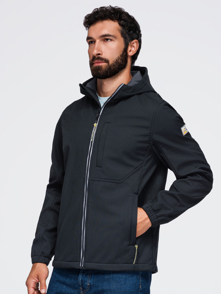 Ombre Clothing Férfi SOFTSHELL dzseki fleece béléssel és kapucnival – fekete V2 OM-JANP-0292 Ombre Clothing