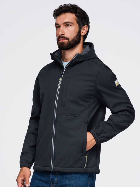Ombre Clothing Férfi SOFTSHELL dzseki fleece béléssel és kapucnival – fekete V2 OM-JANP-0292 Ombre Clothing