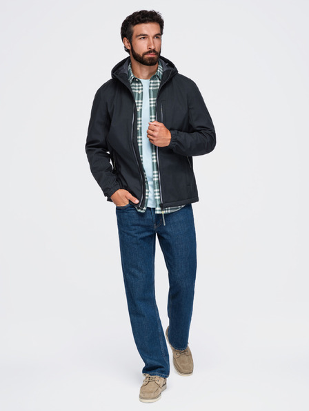 Ombre Clothing Férfi SOFTSHELL dzseki fleece béléssel és kapucnival – fekete V2 OM-JANP-0292 Ombre Clothing