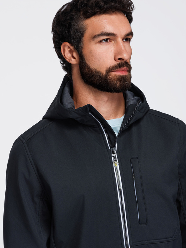 Ombre Clothing Férfi SOFTSHELL dzseki fleece béléssel és kapucnival – fekete V2 OM-JANP-0292 Ombre Clothing