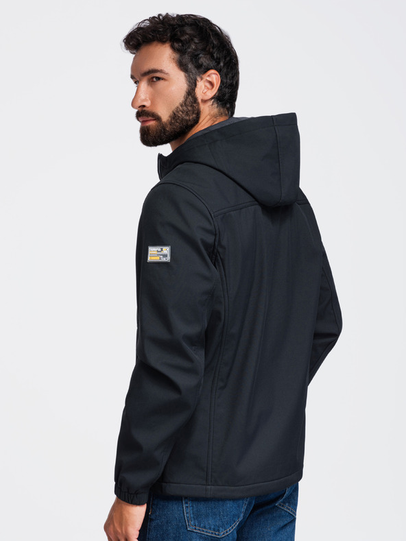 Ombre Clothing Férfi SOFTSHELL dzseki fleece béléssel és kapucnival – fekete V2 OM-JANP-0292 Ombre Clothing