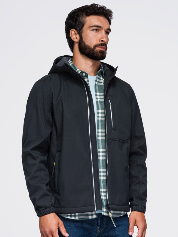 Ombre Clothing Férfi SOFTSHELL dzseki fleece béléssel és kapucnival – fekete V2 OM-JANP-0292 Ombre Clothing