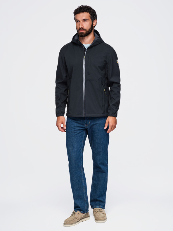 Ombre Clothing Férfi SOFTSHELL dzseki fleece béléssel és kapucnival – fekete V2 OM-JANP-0292 Ombre Clothing