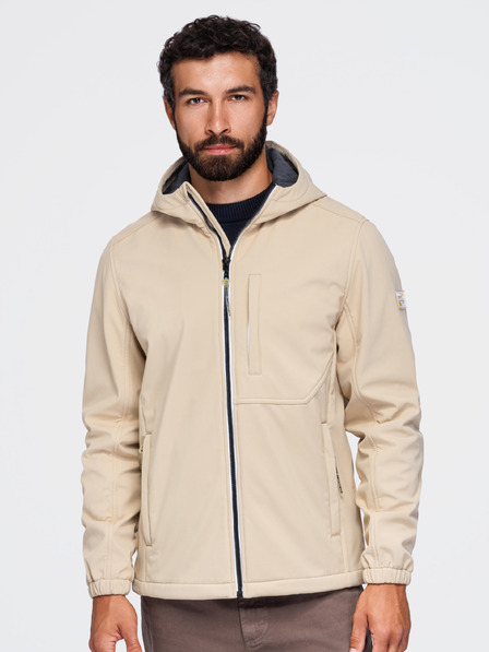 Ombre Clothing Férfi SOFTSHELL dzseki fleece béléssel és kapucnival – homokszínű V4 OM-JANP-0292 Ombre Clothing