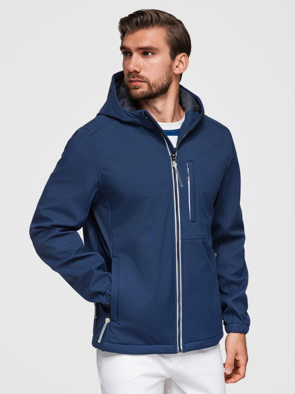 Ombre Clothing Férfi SOFTSHELL dzseki fleece béléssel és kapucnival – sötétkék V5 OM-JANP-0292 Ombre Clothing