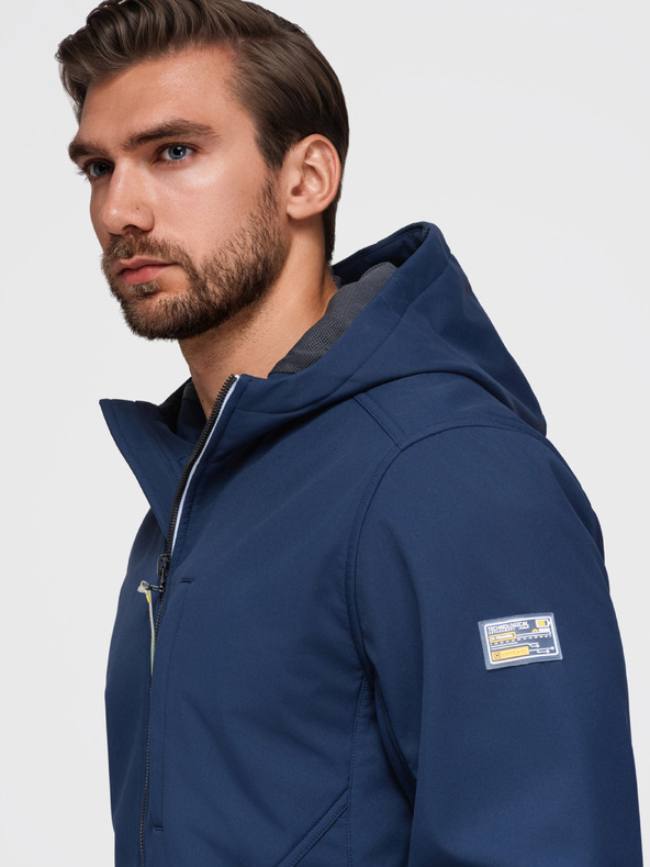 Ombre Clothing Férfi SOFTSHELL dzseki fleece béléssel és kapucnival – sötétkék V5 OM-JANP-0292 Ombre Clothing