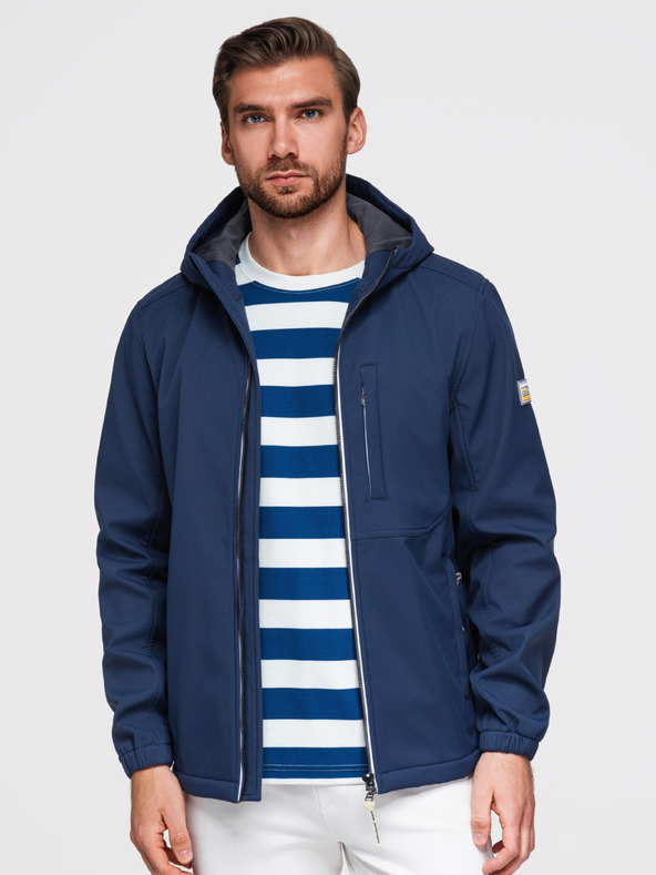 Ombre Clothing Férfi SOFTSHELL dzseki fleece béléssel és kapucnival – sötétkék V5 OM-JANP-0292 Ombre Clothing