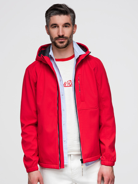 Ombre Clothing Férfi SOFTSHELL dzseki fleece béléssel és kapucnival – piros V6 OM-JANP-0292 Ombre Clothing