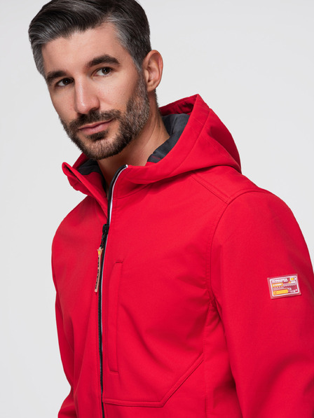 Ombre Clothing Férfi SOFTSHELL dzseki fleece béléssel és kapucnival – piros V6 OM-JANP-0292 Ombre Clothing