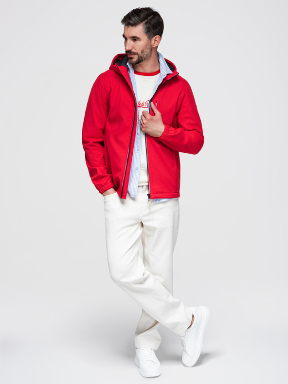Ombre Clothing Férfi SOFTSHELL dzseki fleece béléssel és kapucnival – piros V6 OM-JANP-0292 Ombre Clothing