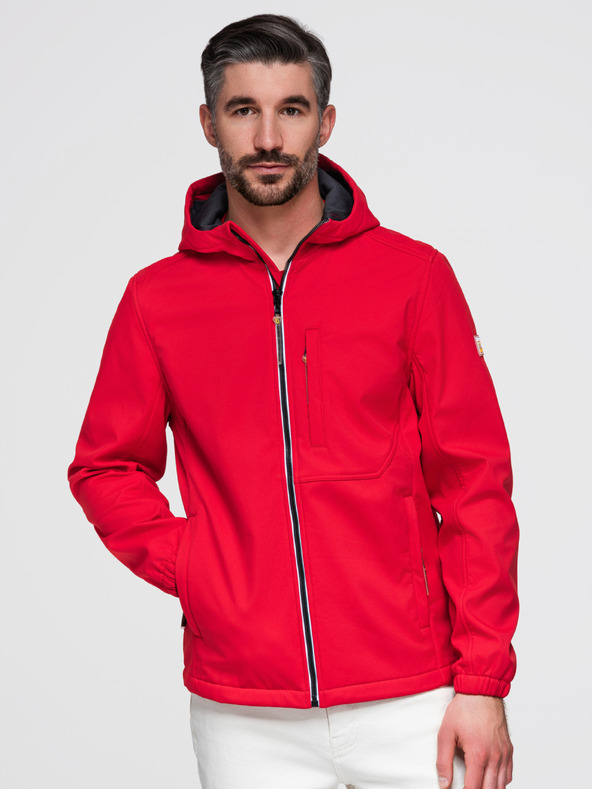 Ombre Clothing Férfi SOFTSHELL dzseki fleece béléssel és kapucnival – piros V6 OM-JANP-0292 Ombre Clothing