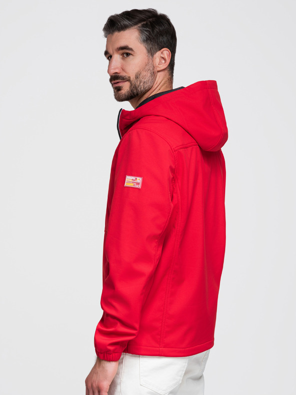 Ombre Clothing Férfi SOFTSHELL dzseki fleece béléssel és kapucnival – piros V6 OM-JANP-0292 Ombre Clothing