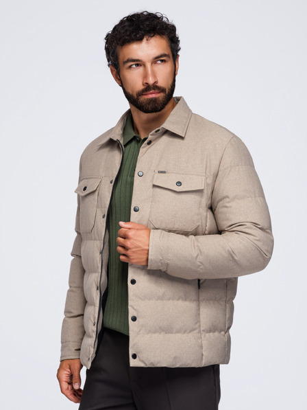 Ombre Clothing Férfi steppelt ing dzseki klasszikus gallérral – fekete V1 OM-JALP-0256 Ombre Clothing