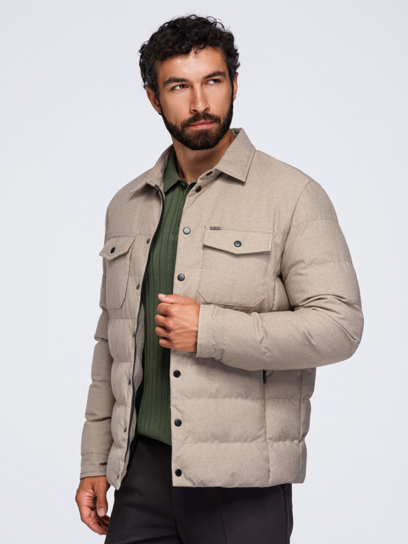 Ombre Clothing Férfi steppelt ing dzseki klasszikus gallérral – fekete V1 OM-JALP-0256 Ombre Clothing