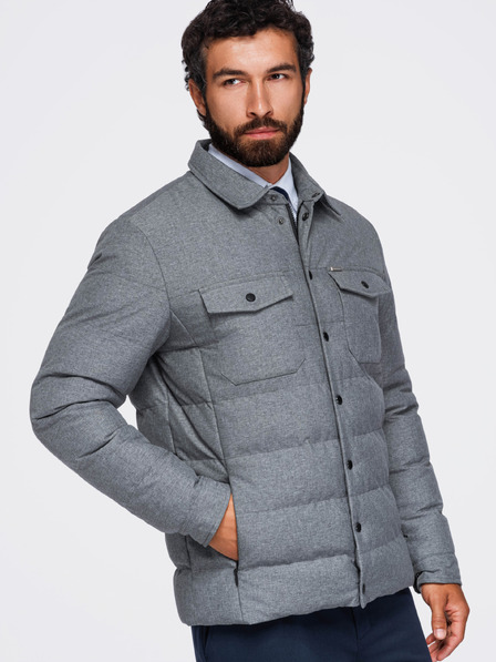 Ombre Clothing Steppelt férfi ing dzseki zsebekkel – szürke melír V2 OM-JALP-0256 Ombre Clothing