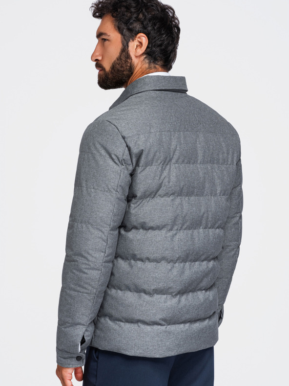 Ombre Clothing Steppelt férfi ing dzseki zsebekkel – szürke melír V2 OM-JALP-0256 Ombre Clothing