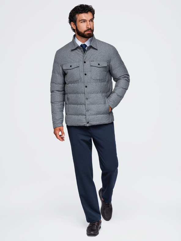 Ombre Clothing Steppelt férfi ing dzseki zsebekkel – szürke melír V2 OM-JALP-0256 Ombre Clothing