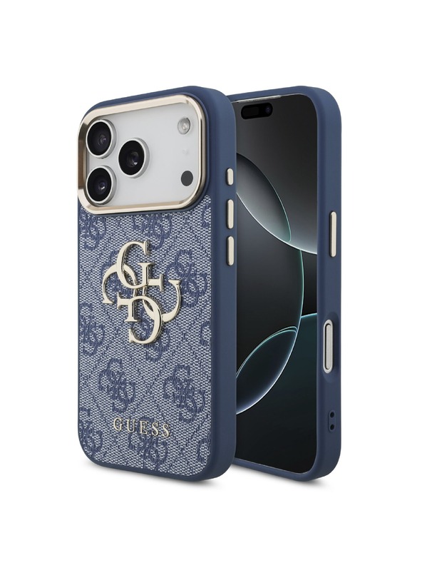 Guess Guess PU Leather 4G Metal Logo Gold Frame Hátlap iPhone 18 Pro-hoz Blue