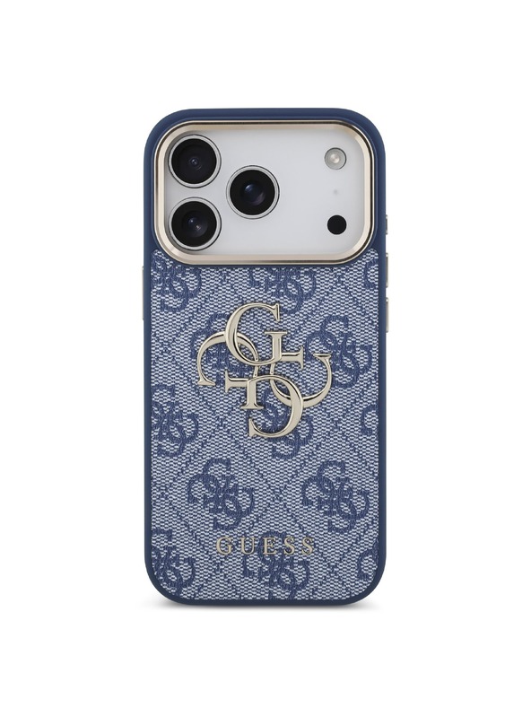 Guess Guess PU Leather 4G Metal Logo Gold Frame Hátlap iPhone 18 Pro-hoz Blue