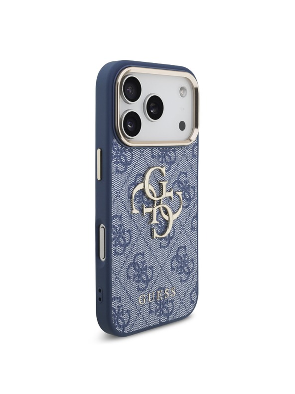 Guess Guess PU Leather 4G Metal Logo Gold Frame Hátlap iPhone 18 Pro-hoz Blue