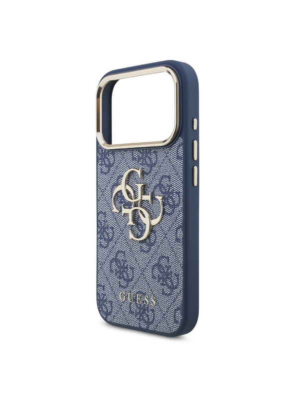 Guess Guess PU Leather 4G Metal Logo Gold Frame Hátlap iPhone 18 Pro-hoz Blue