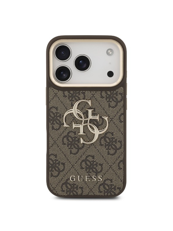 Guess Guess PU Leather 4G Metal Logo Gold Frame Hátlap iPhone 18 Pro-hoz Brown
