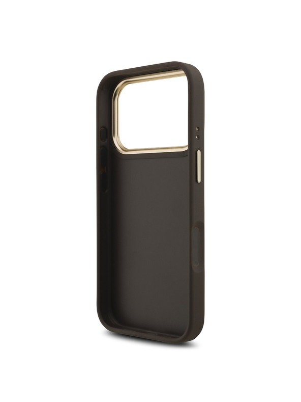Guess Guess PU Leather 4G Metal Logo Gold Frame Hátlap iPhone 18 Pro-hoz Brown