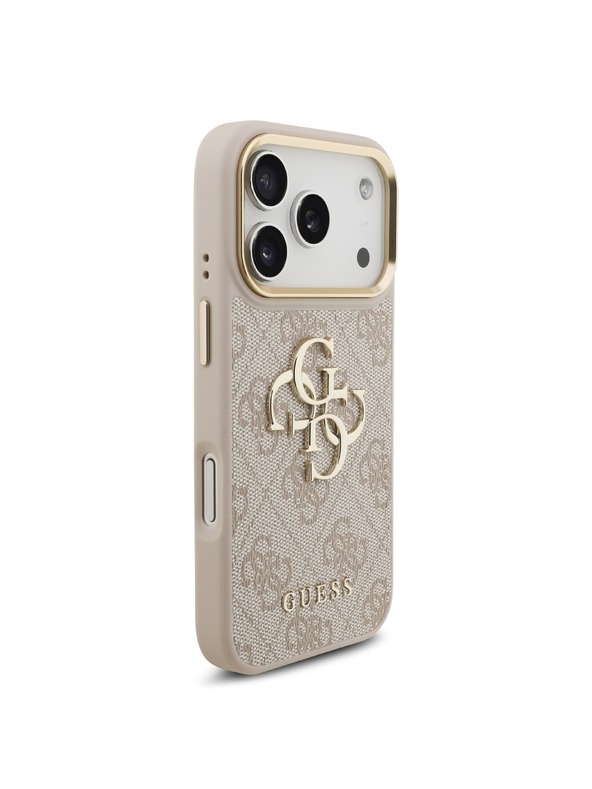 Guess Guess PU Leather 4G Metal Logo Gold Frame Hátlap iPhone 18 Pro-hoz Pink