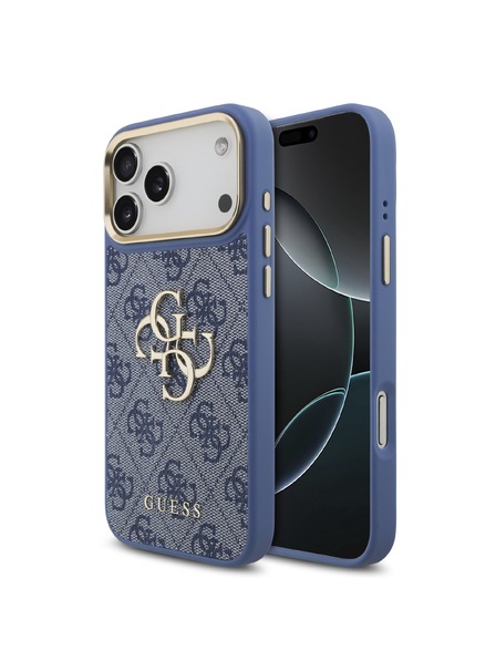 Guess Guess PU Leather 4G Metal Logo Gold Frame Hátlap iPhone 18 Pro Max Blue