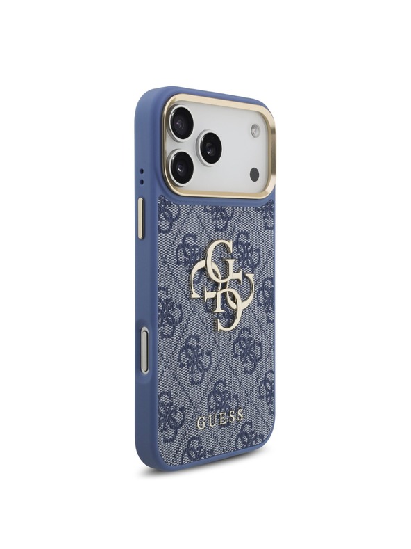 Guess Guess PU Leather 4G Metal Logo Gold Frame Hátlap iPhone 18 Pro Max Blue