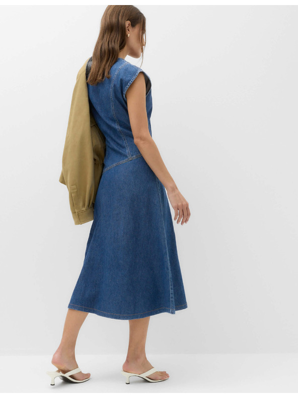 Marks & Spencer Farmerdzseki egyenes szabású midi ruha tiszta pamutból Marks & Spencer tengerészkék